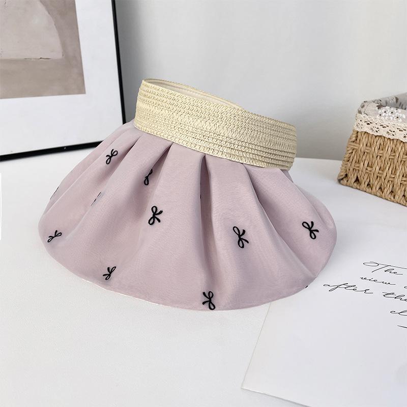 Straw Empty Top Hat Women's Sweet Bow Sun Hat Summer Face Small Outdoor Vacation Beach Shell Hat