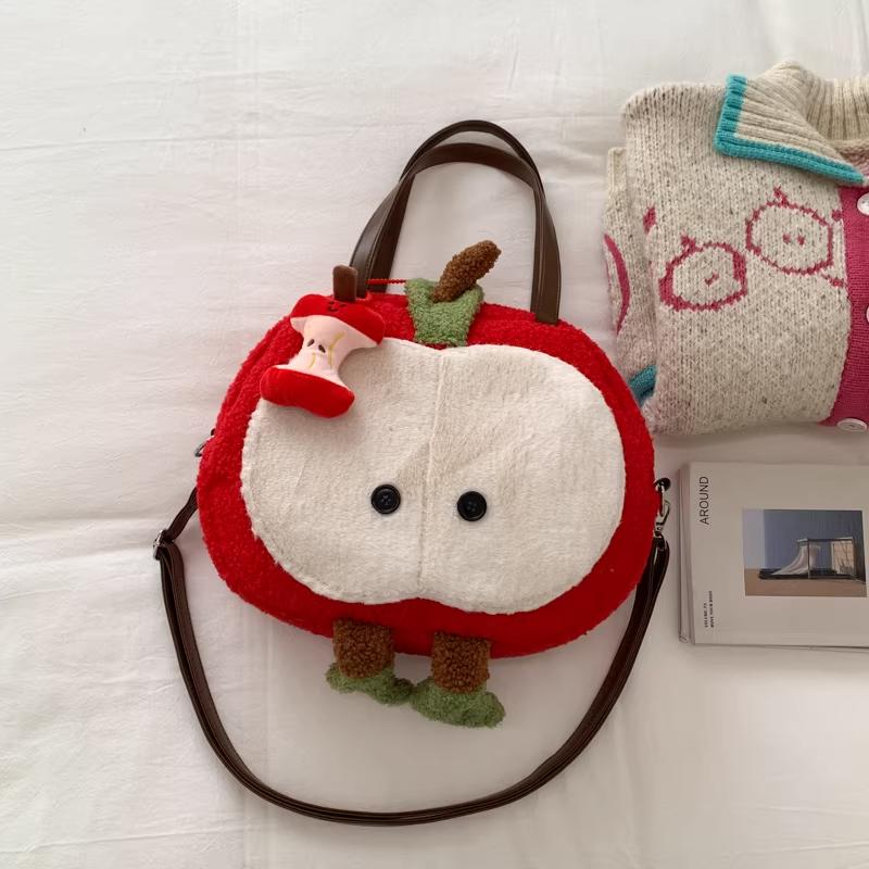 

Kawaii Plush Apple Bag For Women Cute Cartoon Red Handbag Large Capacity Furry Tote Bag Multifunctional Crossbody Shoulder Bag