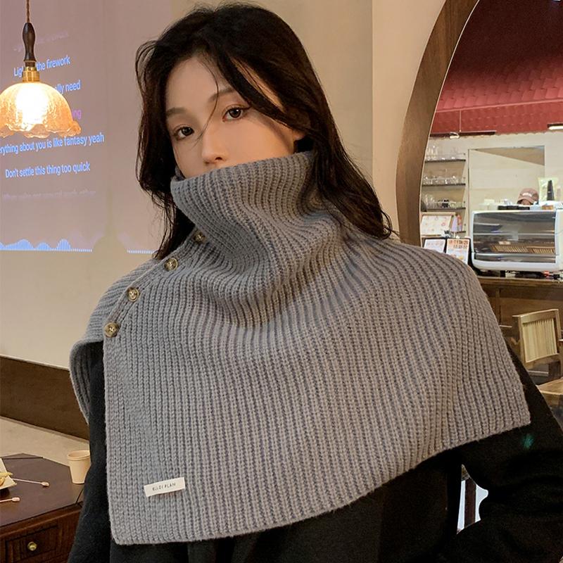 Button Scarf Women Autumn Winter Korean Style All-Match Warm Neck Cover Outer Wear Split Knitted Scarf