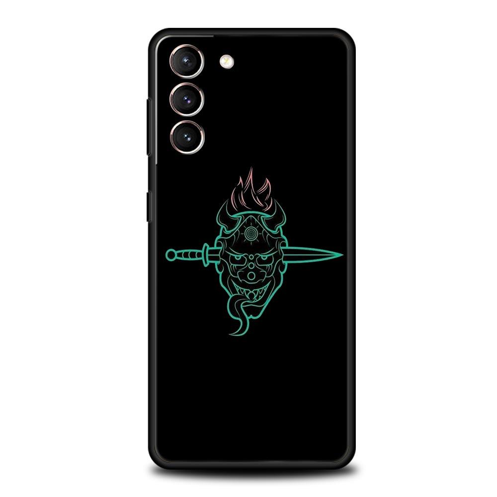Samurai Oni Mask Neon Phone Case For Samsung Galaxy S24 S23 S22 5G S20 Ultra S21 FE S10 S9 Plus S10E S8 Lite 20 Soft TPU Cover