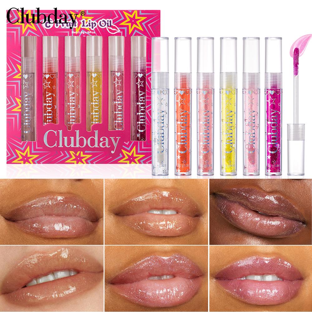 Clubday Moisturizing And Hydrating Mirror Lip Gloss, 6-piece Set, Moisturizing Transparent Water Gloss Suitable For A Variety Of Makeup Looks.