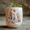 DIY Couple Embracing Statue Embossed Round Succulent Plant Pot Resin Silicone Mold Male Female Figure Candle Cup Gypsum Molds
