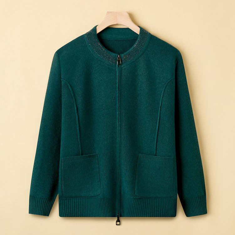 

Одежда для осени для мамы среднего возраста, вязаная одежда, новый зарубежный стиль, женский свитер-жакет для среднего и пожилого возраста 5XL зелёный