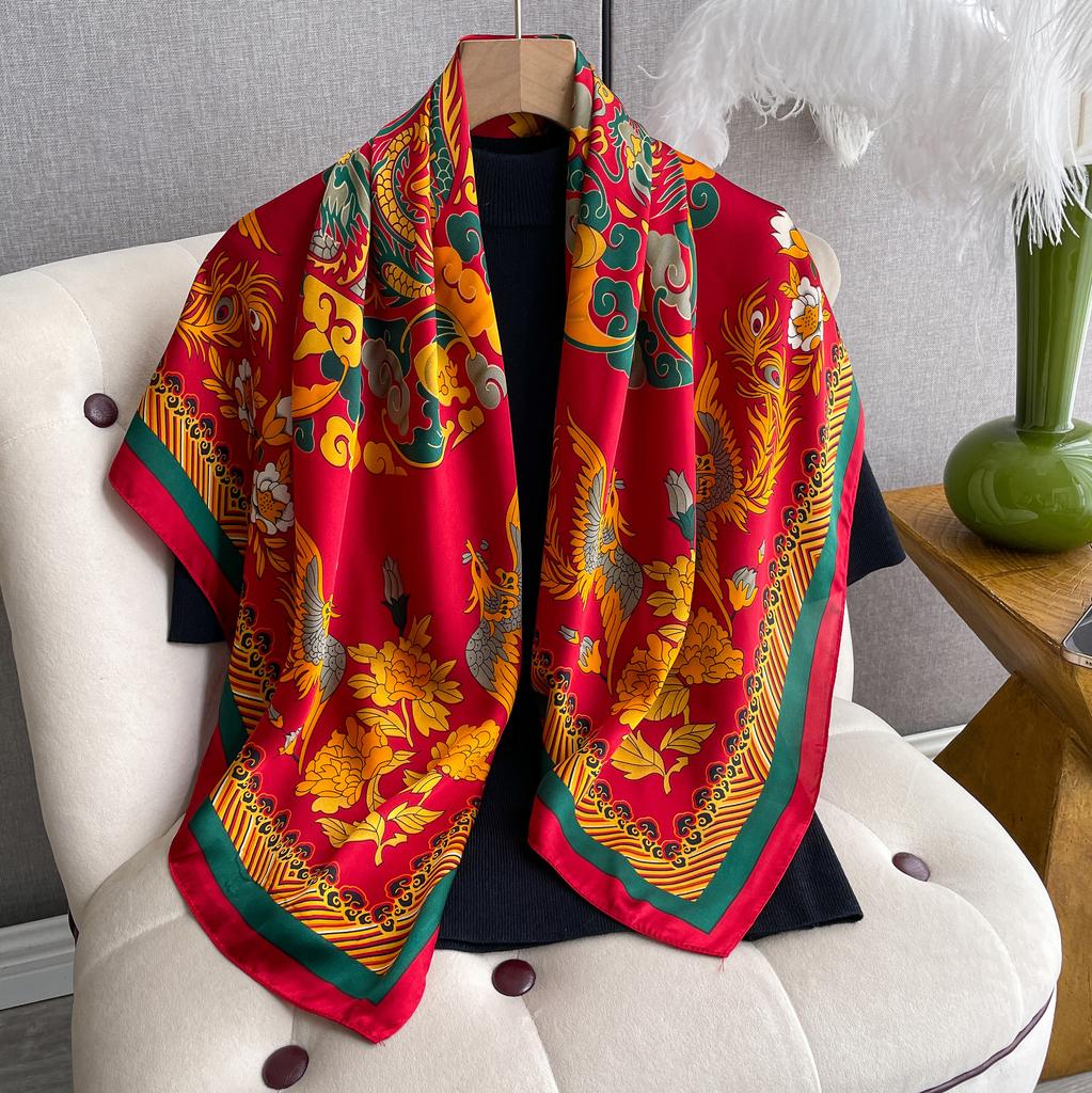 Luxury Silk Scarf For Women Hijab Bandana Fashion 90*90Cm Square Scarves Handkerchief Design Shawl Wraps Echarpe Foulard