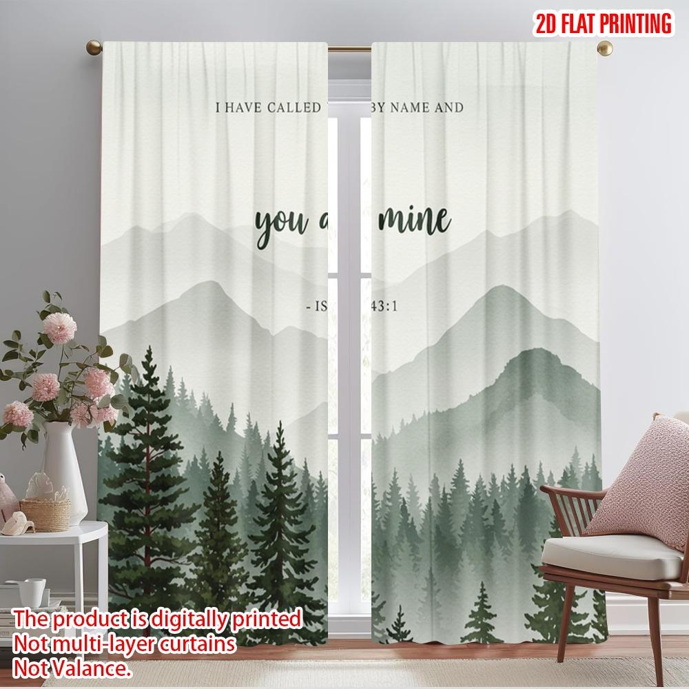 2pcs 2D flat printing Curtains Isaiah 43 1 Trees Mist Polyester Without Electricity All Season Party & Holiday Decor Use for