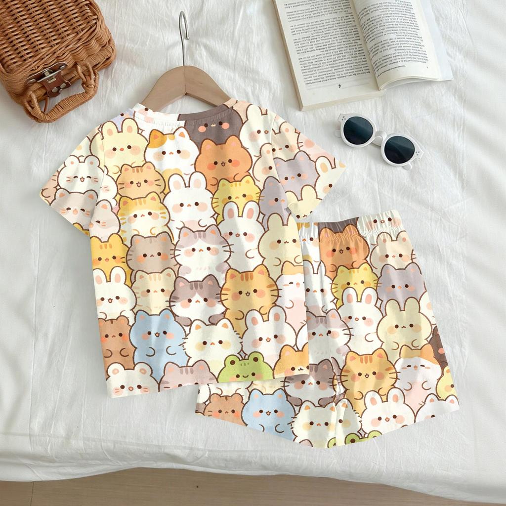 Kids Casual Short Sleeve Shirt and Shorts Set Animal Pattern Lightweight Summer Outfit Soft Fabric Comfortable Fit