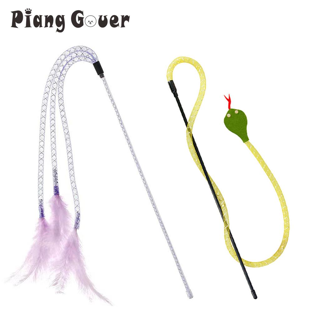 2pcs Feather Tassel Snake Cat Teaser Stick Pet Teasing Rod for Cats Toys Kitten Playing Scratch
