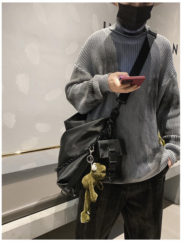 Unisex Hong Kong Style Black Crossbody & Tote Bag - Large Capacity for Men & Women, Ideal for Work or College