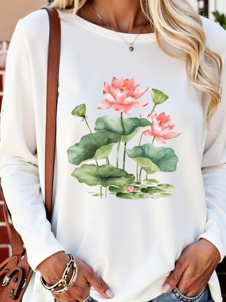 

(Asian Size) butterfly lovely cute 90s Long Sleeve T Shirt Tee Lady Printed o-neck Women Female Clothing Casual Fashion Top Graphic T-shirts S