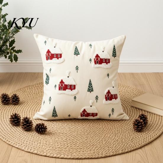 Christmas Cottage Cushion Cover Cover, Red Snowy House Pillowcase, Decorative Holiday Gift for Home Decor Throw Pillow Case Sofa Couch Farmhouse