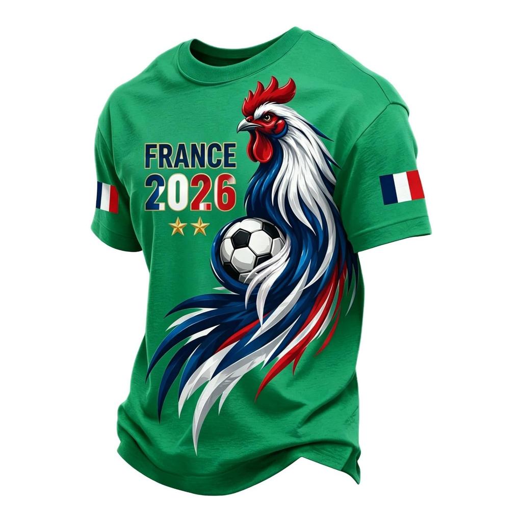 Men's Classic Crew Neck Short Sleeve T-Shirt with France Football Graphic Print Soft Comfortable Fit Casual Wear