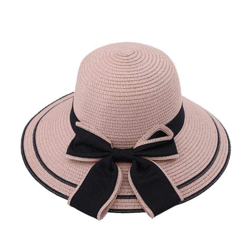 New Straw Hat Summer Adult Women Outdoor Bow Ribbon Sun Hat Outdoor Large Brim Sunscreen Girls Visor Caps