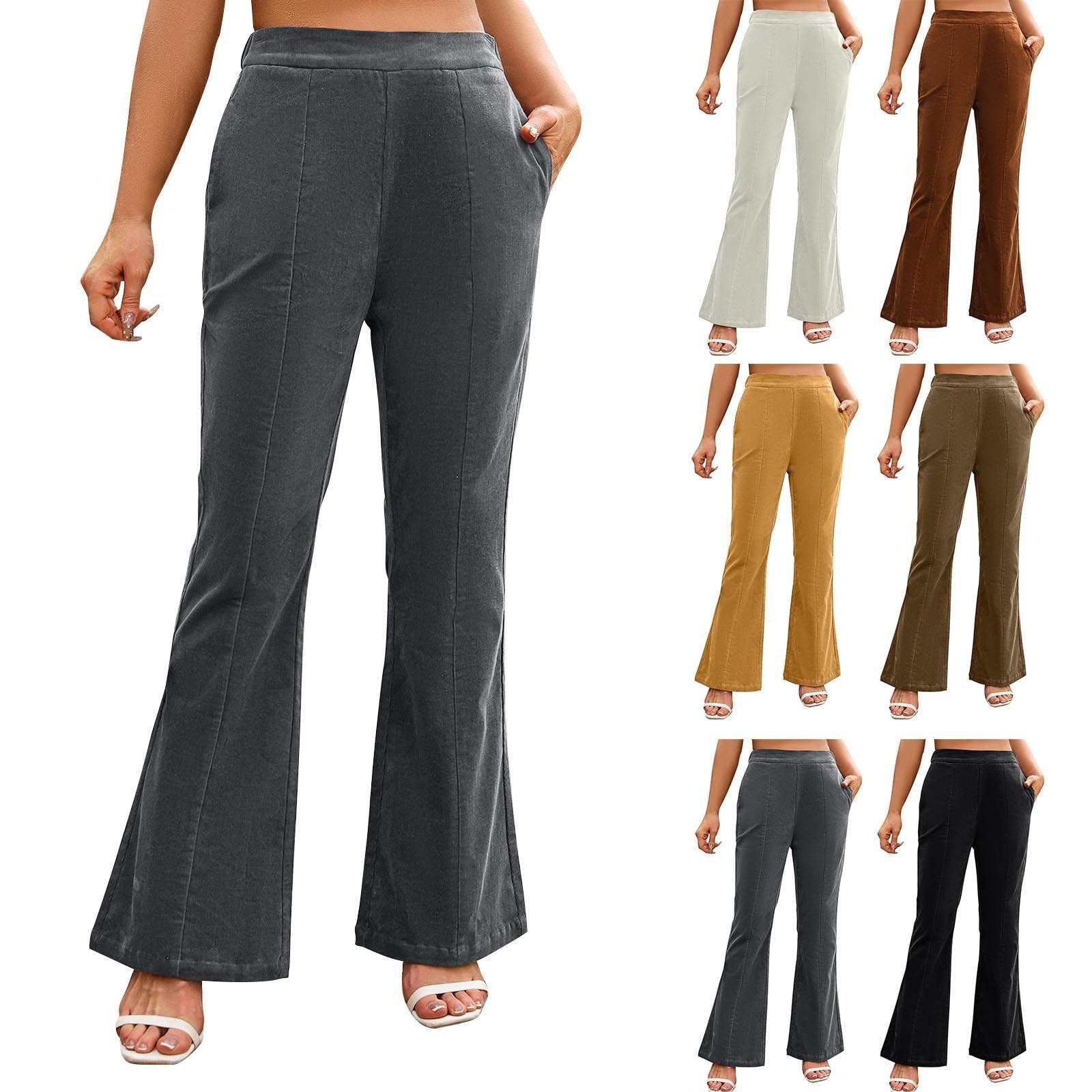 

Flare Leg Dress Pants For Women Casual High Waisted Stretchy Bell Bottom Work Business Casual Trousers With Pockets XS