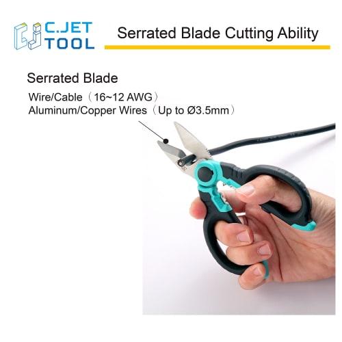 C.Jet Tool Electrician's Stainless Steel Electrician Scissors for Metal, Electrical Cable, Wire Stripping, and Cutting - Multi-Purpose with Stainless