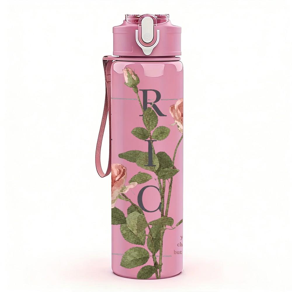 1PC Rose Flower Sketch Art 750ml sports water bottle leakproof straw lid outdoor office home