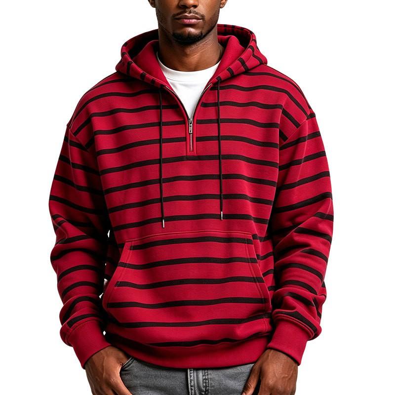 Mens Striped Zip Hoodie Loose Fit Long Sleeve Casual Sweatshirt Fall Winter