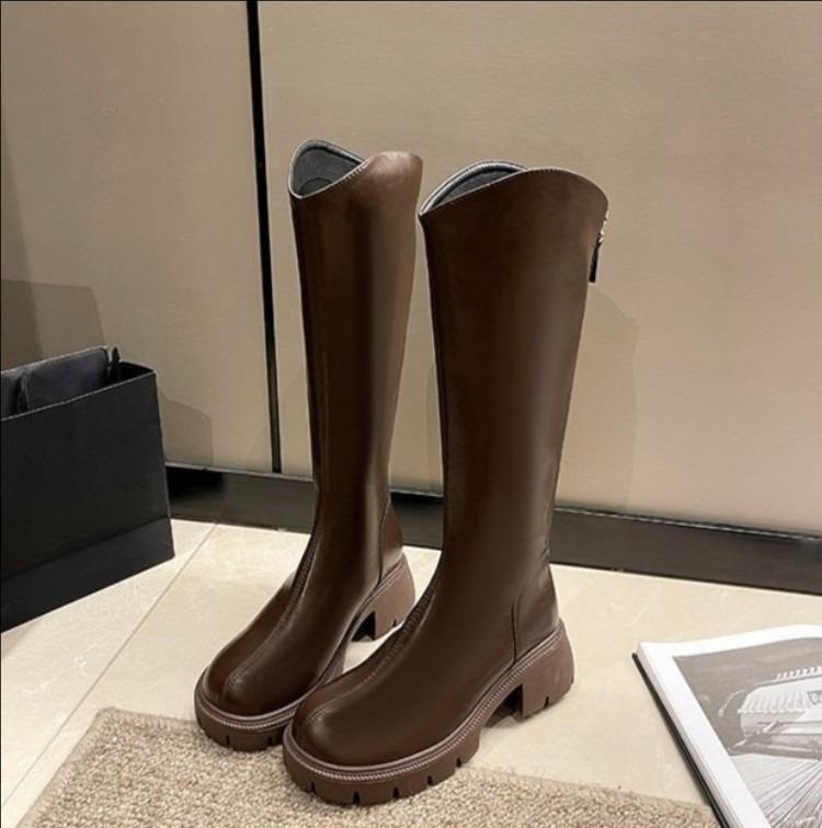 Long Boot Women's New Hit Style Thick-soled Wide-heel High-top Shoes Soft Leather Boots