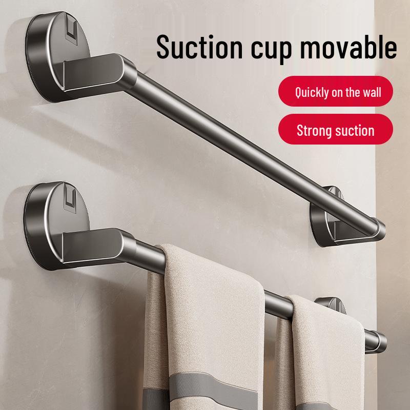 Suction Cup No-Drill Towel Rack - Wall-Mounted Bathroom Organizer with Single/Double Bar