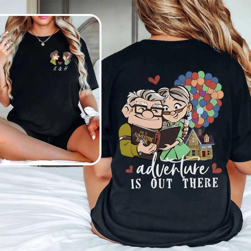 Honeymoon Gift  Pixar Up Carl and Ellie Doublesided Printed Tshirt Carl and Ellie Couple Tshirt Unisex Women Cotton S