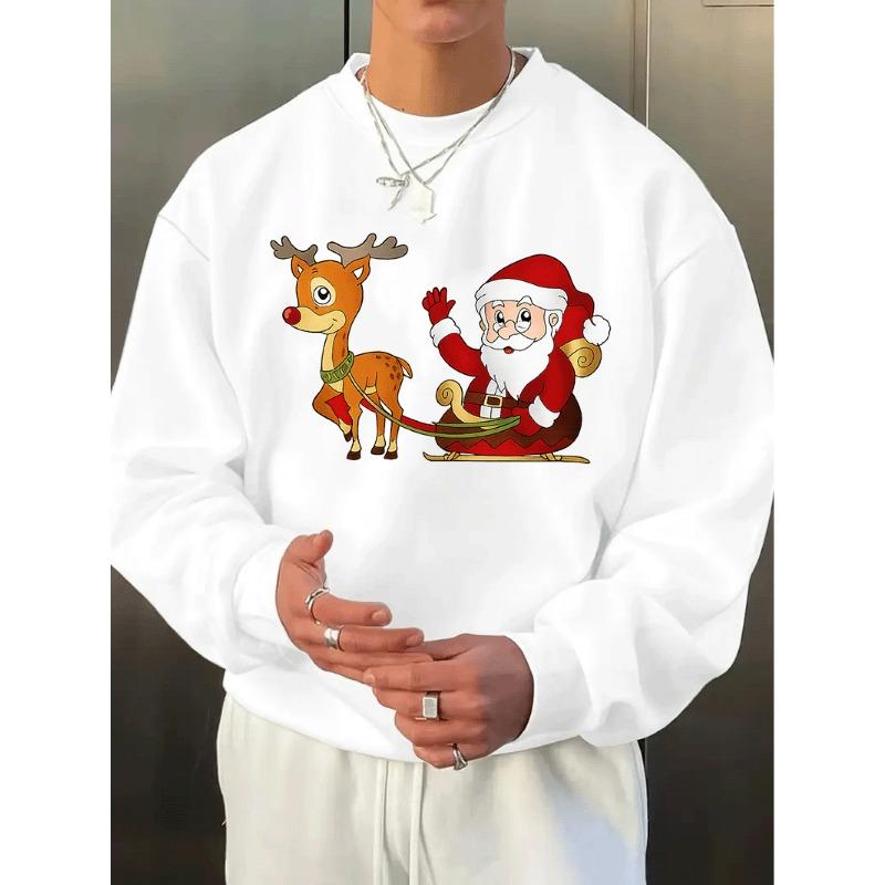 Christmas Sweatshirt For Men With Print Design, Round Neck, Comfortable Breathable, Suitable For Daily Wear, Travel, Street, Home, Jogging.