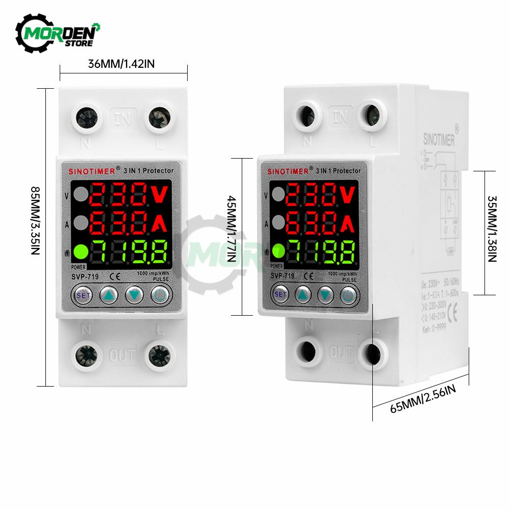 61A 111V 1IN1 Display Din Rail Adjustable Over Under Voltage Device Protector Relay With Over Current Protection Power Supply