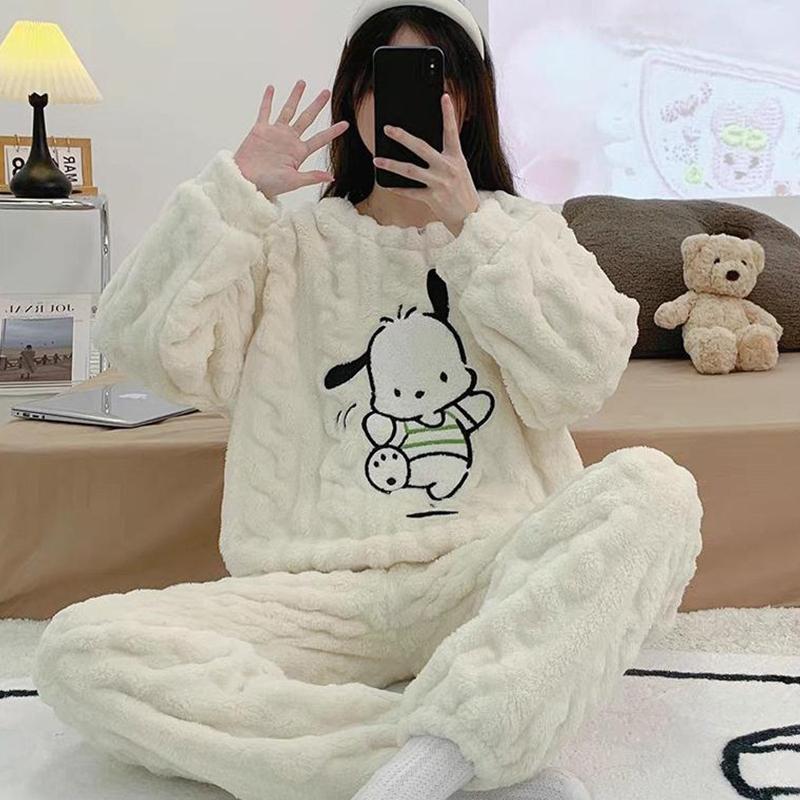 Thermal Fur Suit Women's Coral Fleece Pajamas Plus Velvet Thickened Sweet and Cute Warm DOG Long-sleeved Homewear Suit