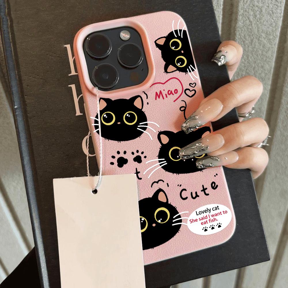 

Милый черный чехол для телефона с котом для iPhone 16 Pro Max, чехол для iPhone 13 11 15 12 14 Pro Max Plus, силиконовый противоударный чехол из матовой кожи For iPhone 13