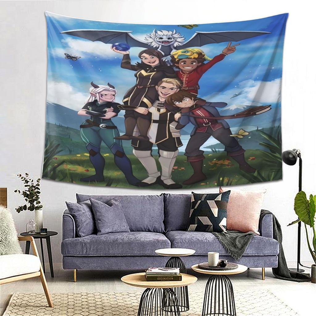 Dragon Knight Adventure Tapestry Celebrating Fantasy Heroes with Vibrant Artworks Perfect for Bedroom Decoration