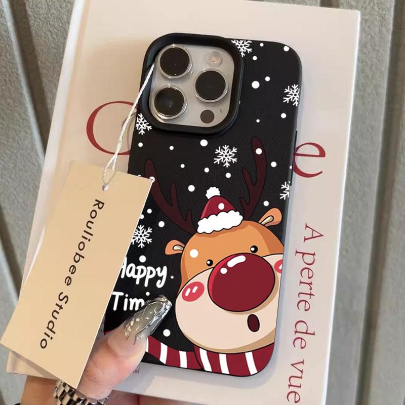 Christmas Elk Deer Lichee Pattern Phone Case for iPhone 17 16 Pro Max Air 15 14 Plus 13 12 11 XR X XS Max 16E Shockproof Cover