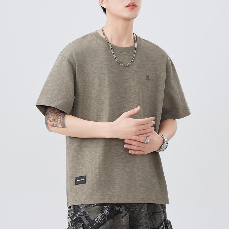 Short-sleeved T-shirt for Men's Summer New Embroidery 230g Heavy T-shirt Versatile Casual Five-point Sleeves