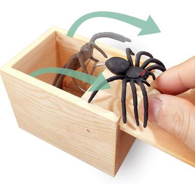 New Rubber Spider Prank Box Handmade Wooden Pop-Out Scare Surprise Boxes 5.5x6x9cm