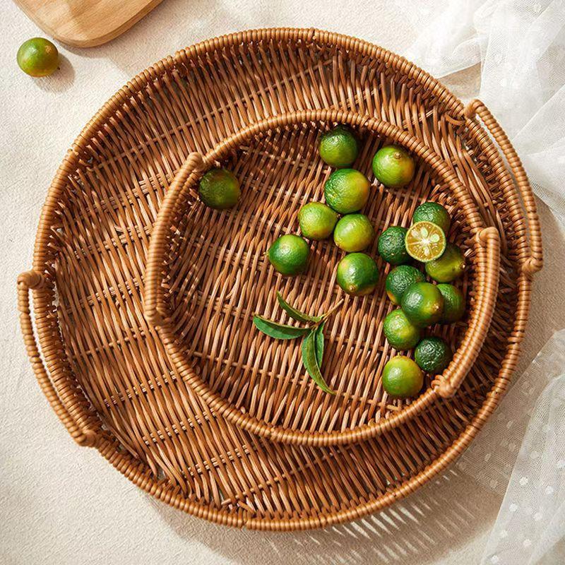 Imitation Rattan Woven Storage Basket Woven Storage Desktop Snacks Dried Fruit Snacks Fruit Gift Tray Afternoon Tea Storage Basket