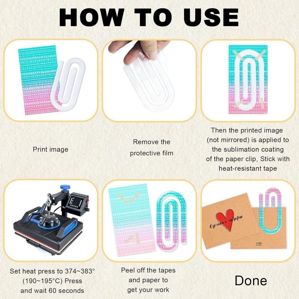 9pcs Big Size Heat Transfer Bookmark Acrylic DIY Pattern Paper Clip  School Office Stationery