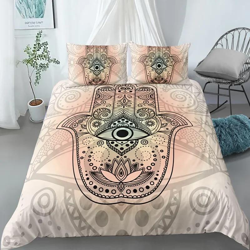 Mandala Eyes King Queen Duvet Cover Boho Psychedelic Style Bedding Set Teens Adults Hamsa Hand Devil's Eye Polyester Quilt Cover