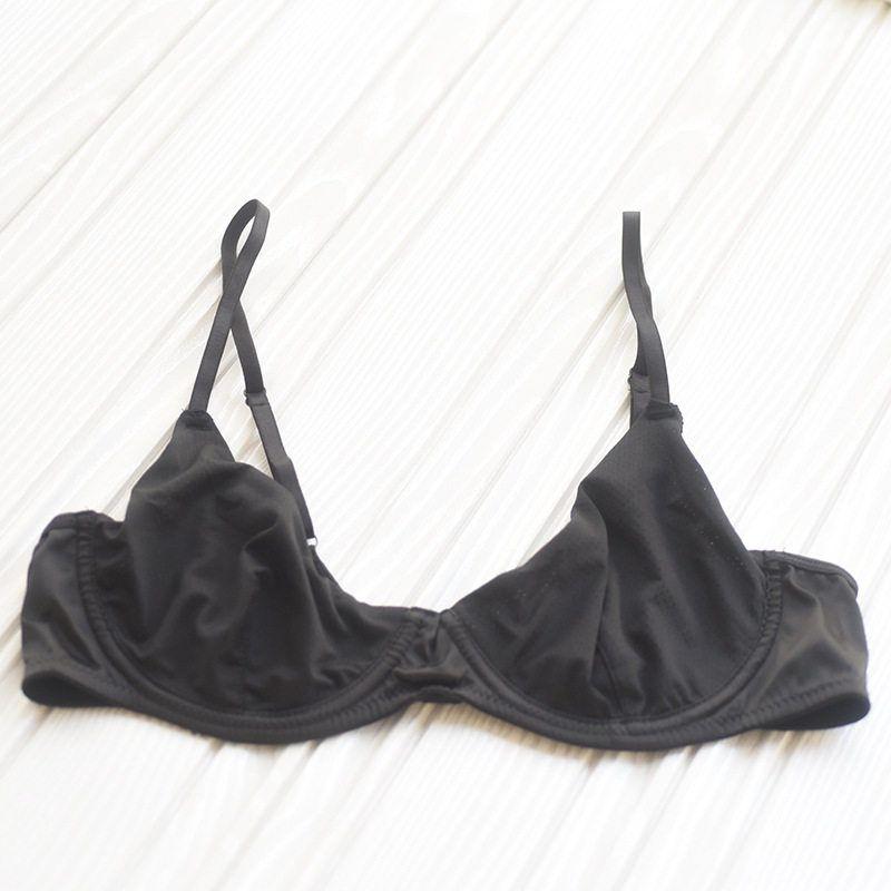 

American UO Ultra-Thin Bra Pure Black Minimalist Natural-looking Bra Breathable Plaid Quick-Drying Intimates Black 75 B