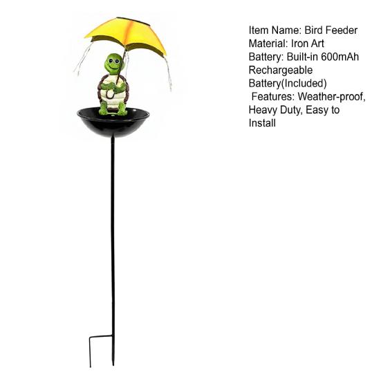 Solar Bird Feeder Stake Outdoor Garden Patio Yard Holding Umbrella Frog Fox Snowman Turtle Bird Bath Watering Station Feeding Device with Light
