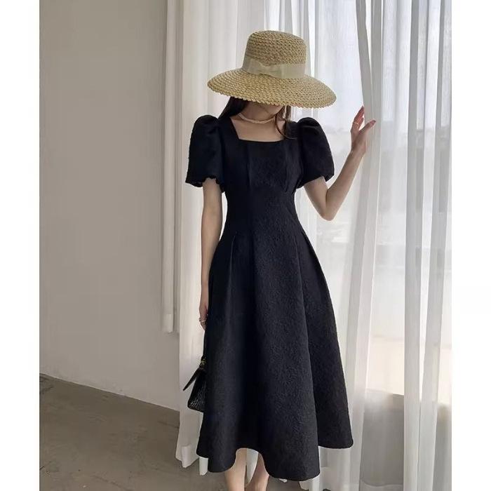 

Summer new French high-end white bubble sleeve dress showing thin temperament fairy Mori small white dress women s clothing 3XL чорний