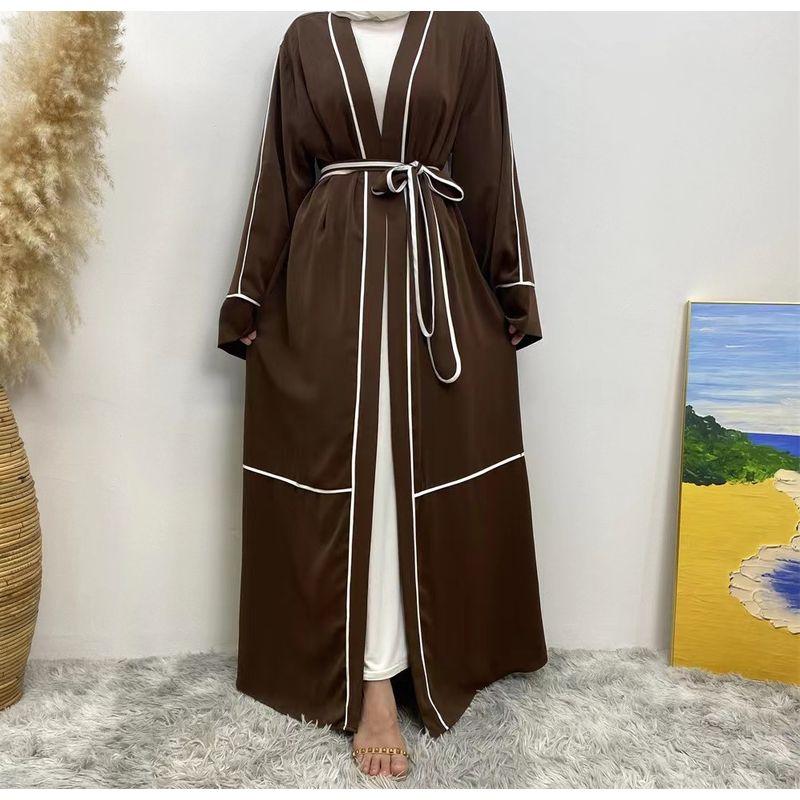 Middle East Dubai Contrast Color Stripe Cardigan Dress Contrast Striped Cardigan Dress