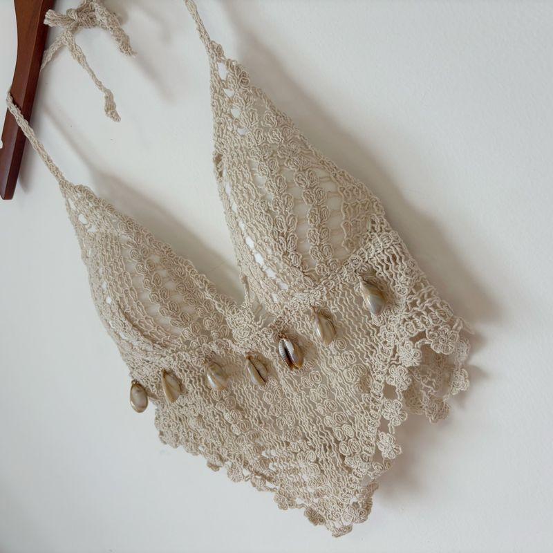 Pure Sexy Knitted Hollow-out Solid CAMI Back Strap Bohemian Style Inner wear Fashion Top Women