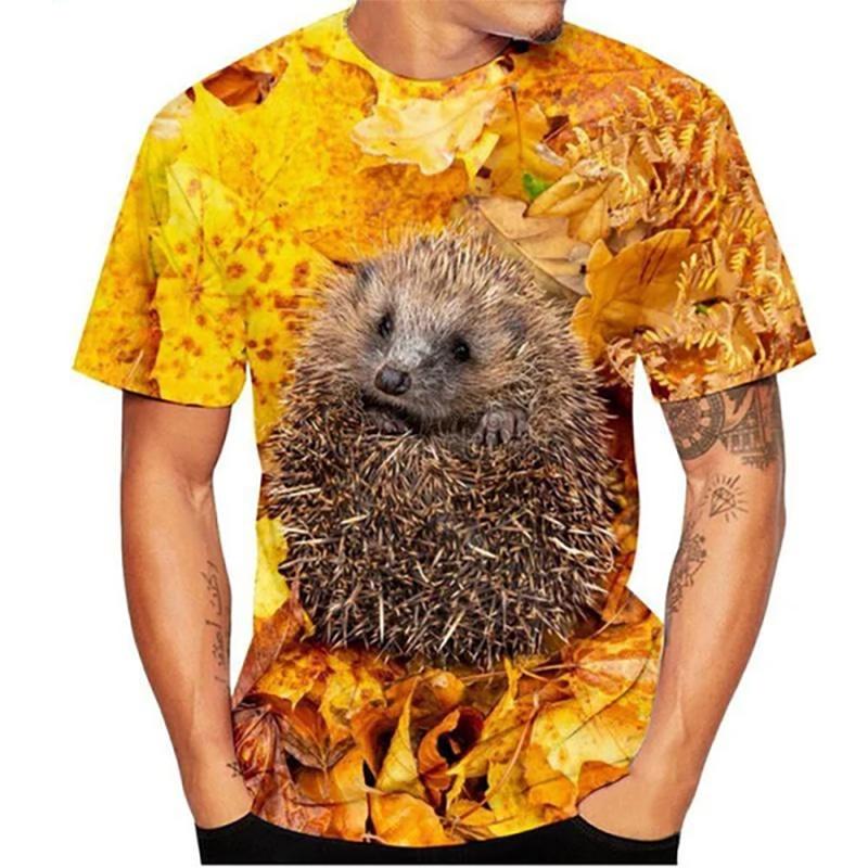 Summer Hedgehog 3D Print T-Shirt Street Casual Men’s Fashion Short-Sleeve Crew Neck Top