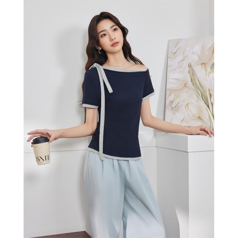 IEF Women's Contrast Off-Shoulder Short Sleeve T-Shirt