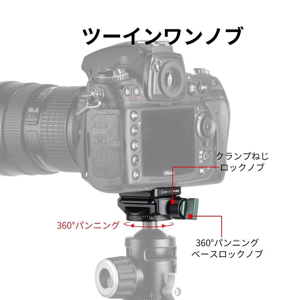 SWFOTO Mini Tête Panoramique 40mm Panoramique 38mm Plaque QD PC-40T Ensemble 360°, Pince, PC-40 + Arca-Swiss SP-38QB