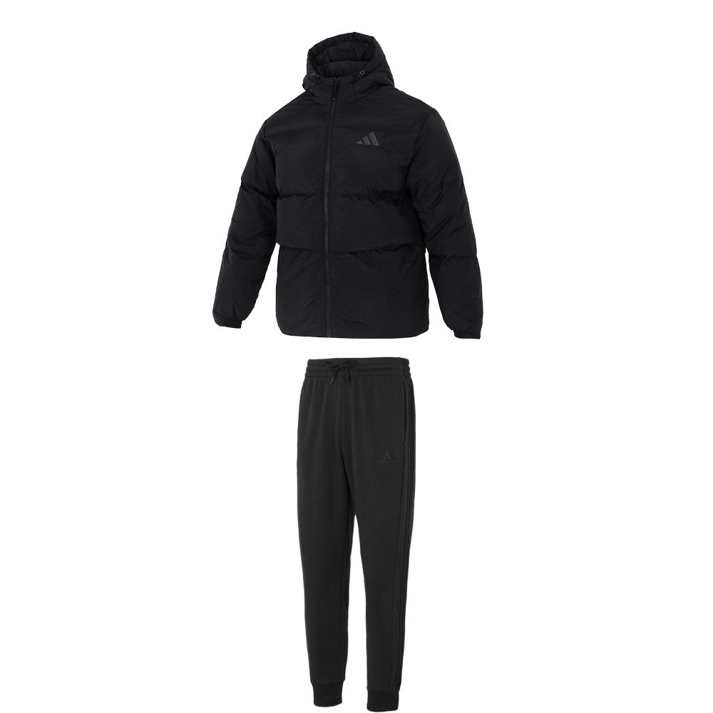 

Adidas Zipper Hoodie Solid Color Cuffed Fleece Drawstring Pants Casual Sports Set Men Sets Black JG5940+IJ8885 L
