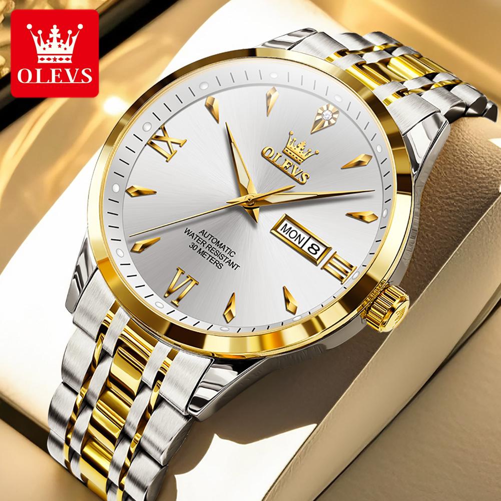 OLEVS 9956 Original Automatic Mechanical Watch for Men Dual Calendar Luminous Business Dress Men's Wristwatches
