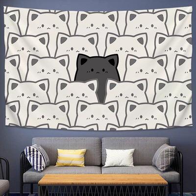 Nordic Style Tapestry Minimalist Cat Wall Hanging Japanese Kawaii Cat Array Design for Dorm Room Living Room Home Decor