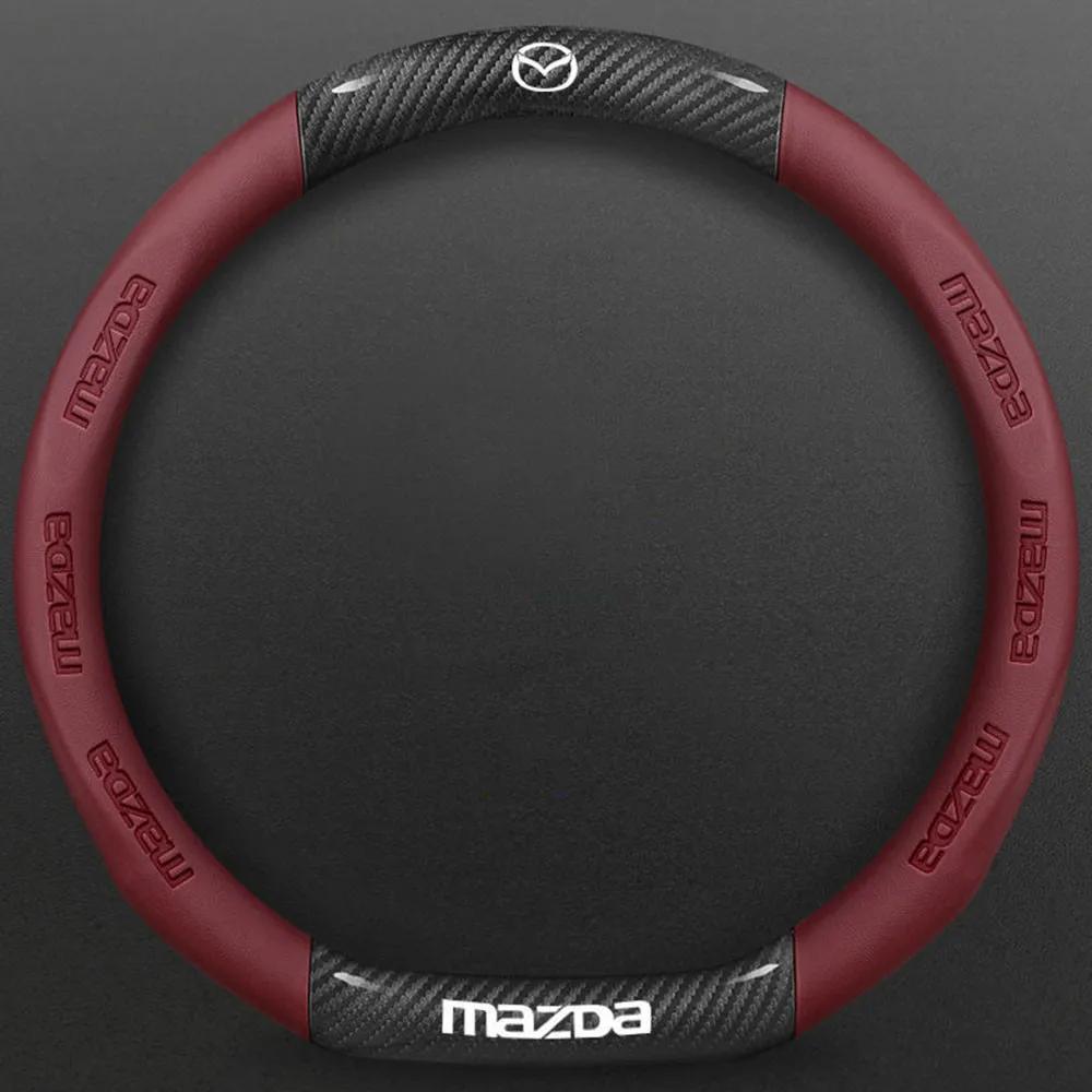 2025 Hot 38cm car leather steering wheel cover carbon fiber for Mazda CX-30 CX-3 CX-8 CX-5 CX3 CX5 CX4 cx30 cx8 car accessories