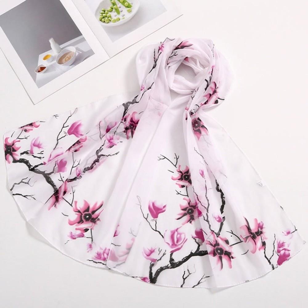 Fashion Thin Chiffon Scarf UV Protection Soft Beach Shawl Floral Print Long Head Wraps