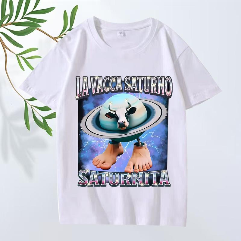 Italian Brain  La Vacca Saturno Saturnita Funny Cow Meme T Shirt Men’s Women Oversized 100% Cotton Cool Summer Print Unisex Tops