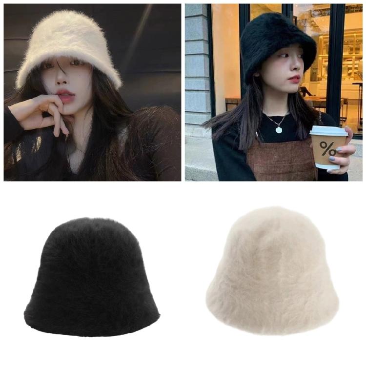 Warm Furry Plush Fisherman Hat for Women Girl Autumn Breathable Solid Color Bucket Hat for Winter Activity Headwear