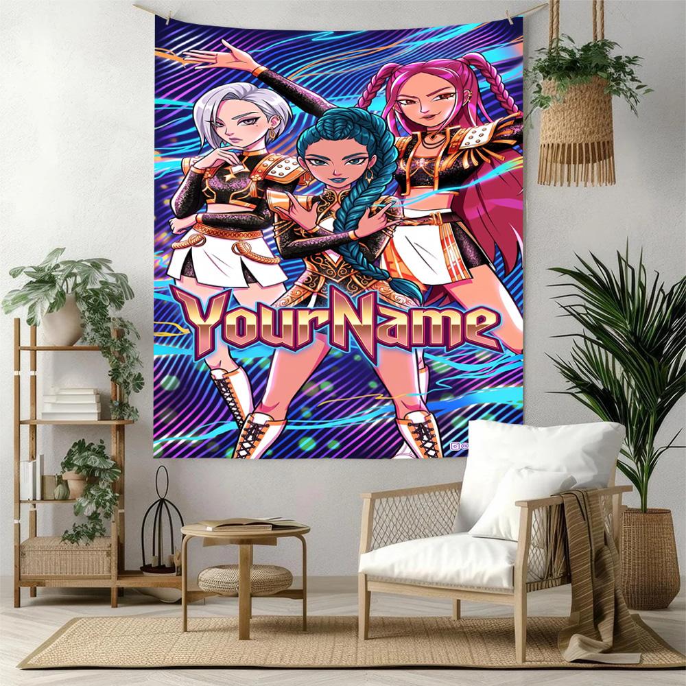 Demon Hunter Girls Custom Your Name Wall Decor Tapestry Art For Pet Memorial Birthdaywedding Party Backdrop Family Gift
